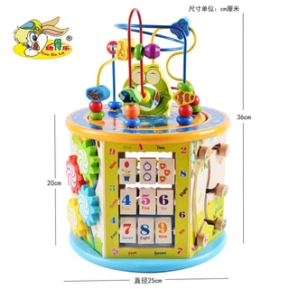 ของเล่นไม้เสริมพัฒนาการ กล่องกิจกรรมไม้ Todds & Kids Toys 8 กิจกรรม รุ่นไม้หนา ขดลวดดึงออกมาเล่นข้างนอกได้