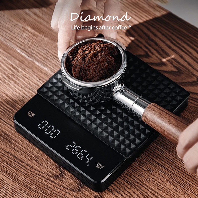 ❤ Diamond Coffee เครื่องชั่งกาแฟดิจิตอล จับเวลา ชาร์จไฟได้ จอLED ระบบทัชสกรีน มีแบตในตัว(3กก./0.1ก)Coffee Digital Scale