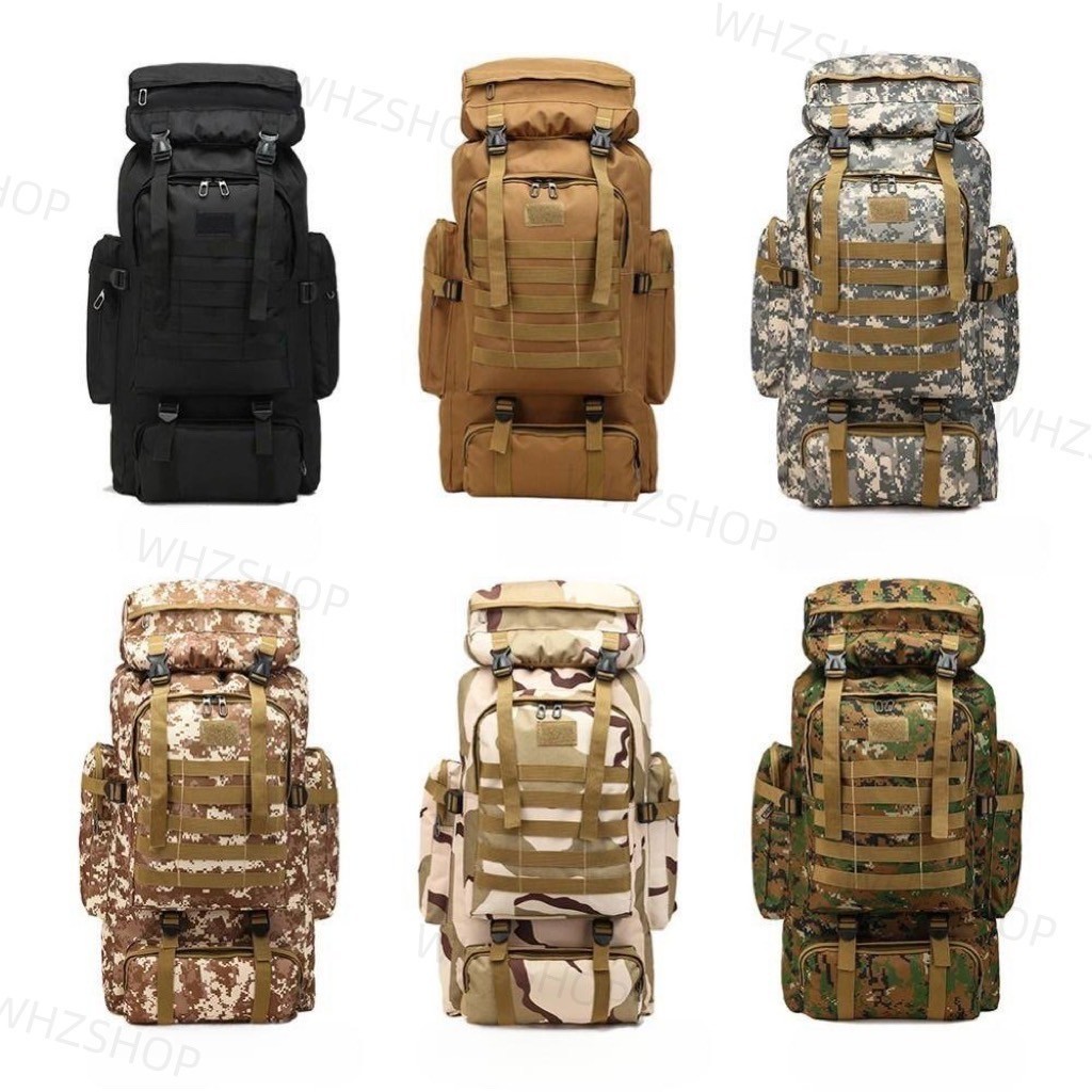 กระเป๋าเป้เดินป่าลายพราง ลายทหาร 75L มีสายรัด ทนทานกันน้ำ ใส่ของได้เยอะ สินค้าพร้อมส่ง
