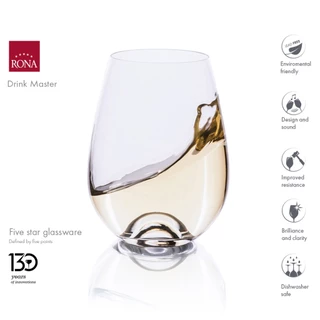 แก้วน้ำ แก้วไวน์ไม่มีขา, Rona Drink Master Multipurpose แก้วคริสตัล Stemless Crystal Glass
