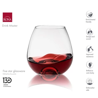 แก้วน้ำ แก้วไวน์ไม่มีขา, Rona Drink Master Multipurpose แก้วคริสตัล Stemless Crystal Glass