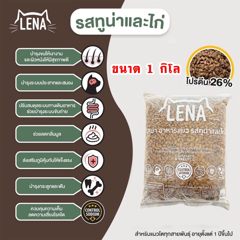 ถุงย่อย 1kg LENA อาหารแมวลีน่า แบบเม็ด สูตรควบคุมความเค็ม