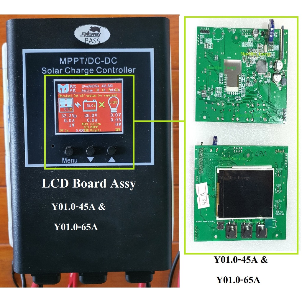 Key LCD Display อะไหล่ บอร์ดพร้อมจอ LCD MPPT Dc to DC Y01.0-45A และ Y01.0-65A
