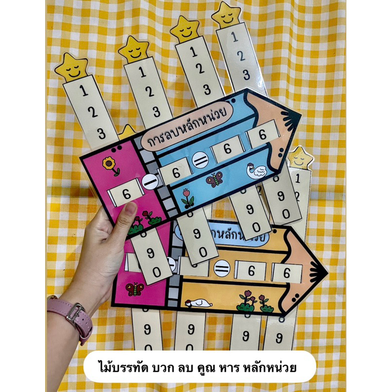 สื่อการสอนไม้บรรทัด การบวก ลบ คูณ หาร หลักหน่วย (ซื้อชุด 4 ชิ้นถูกกว่า 37฿)
