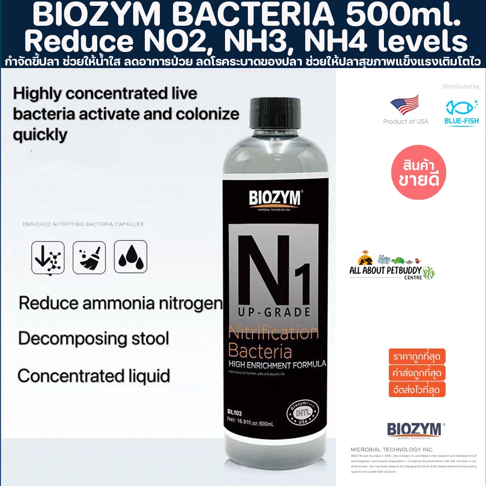 Biozym N1 Up-Grade Nitrification Bacteria แบคทีเรียน้ำ แบคทีเรีย ขนาด 500ml. ช่วยย่อยสลายของเสีย แบคทีเรียน้ำ แบคน้ำ