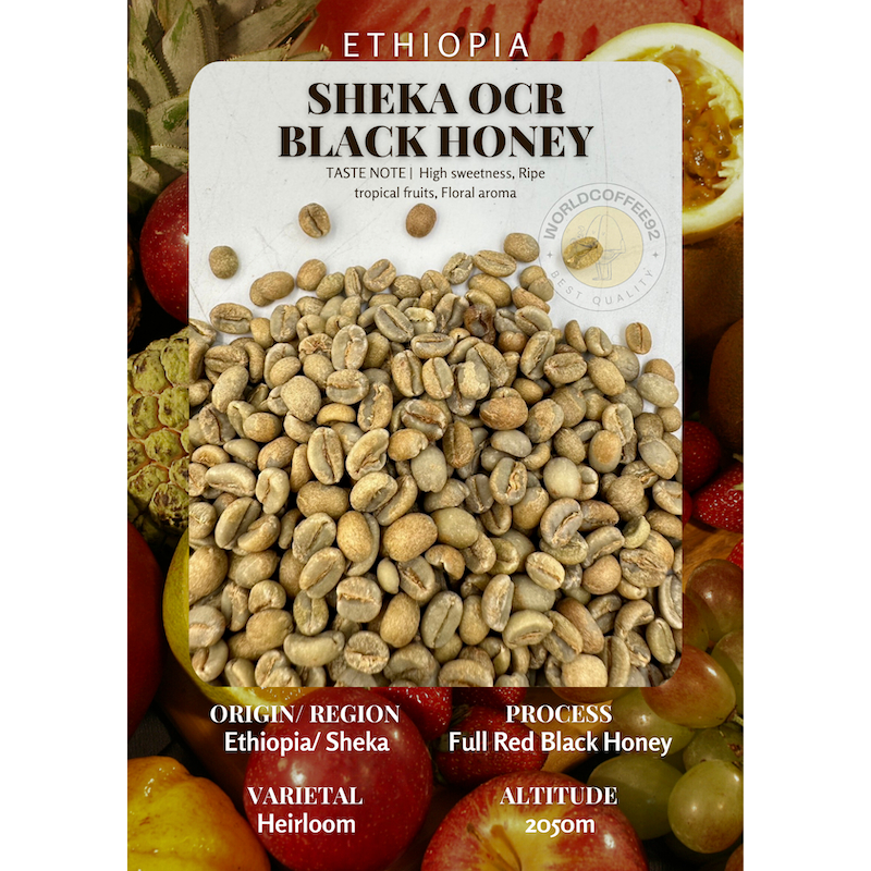 พร้อมส่ง เมล็ดกาแฟดิบ Sheka OCR Full Red Black Honey process/ เมล็ดกาแฟนอก/ เมล็ดกาแฟสารเอธิโอเปีย