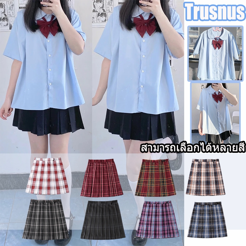 Trusnus เครื่องแบบ JK เสื้อเชิ้ตแขนสั้น ยูนิฟอร์ม คอปก สําหรับผู้หญิง เสื้อผู้หญิง