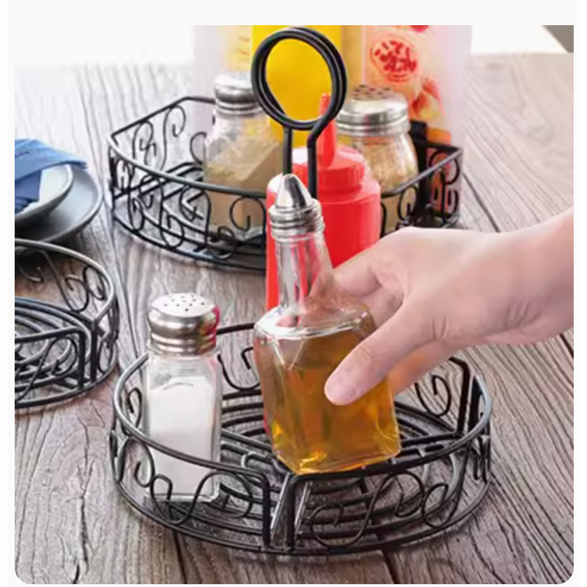 ตะกร้าเหล็กใส่ขวดซอส ชั้นเหล็กวางขวดเครื่องปรุง - Storage rack