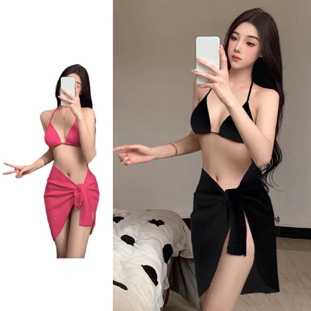 sexy บิกินี่ 3 ชิ้น แฟชั่นเกาหลีผู้หญิง ชุดว่ายน้ํา หลายสี สาวอ้วน ผ้าเนื้อดี ชุดเดินชายหาด #0170
