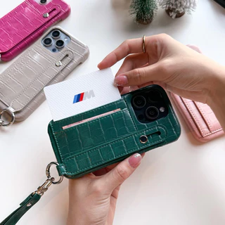 [i17]พร้อมส่ง 10โทนสี 🎀🍌T10S18 เคสคล้องมือสะพายบัตร S2 (1) เคสหนังใส่บัตรคล้องมือ+สายสะพาย เคสไอโฟน for iPhone17Promax
