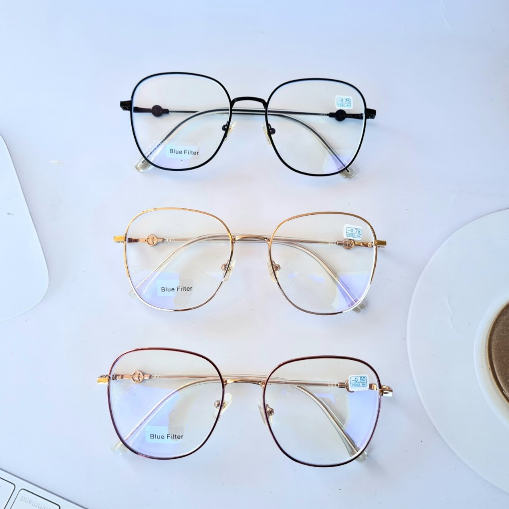 แว่นสายตาสั้นเลนส์บลู ทรงเหลี่ยมกรอบโลหะ ป้องกันคอมพิวเตอร์และป้องกันรังสีสีฟ้า 76153-4