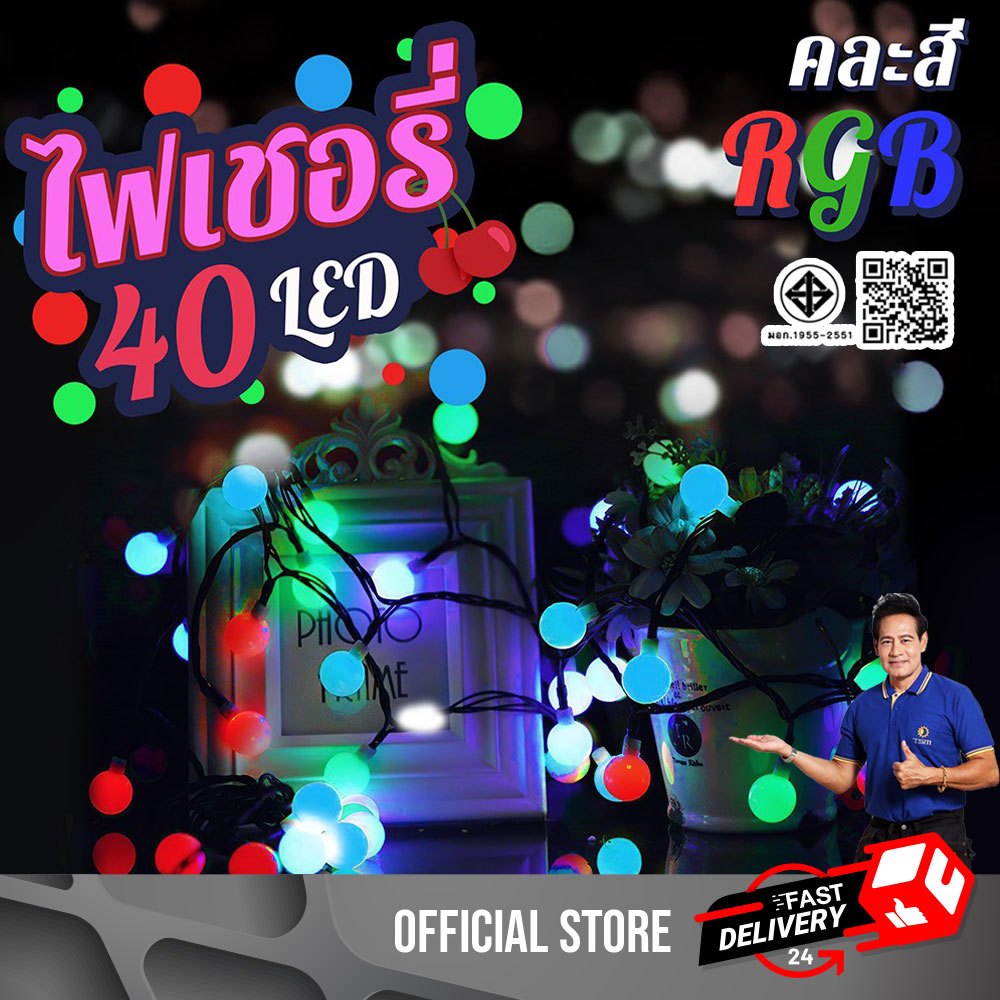 ไฟเชอรี่ ไฟประดับเชอร์รี่ ไฟปีใหม่ ไฟแต่งห้อง LED 40 ดวง ยาว 5 เมตร ไฟตกแต่งตามเทศกาล ไฟตกแต่ง