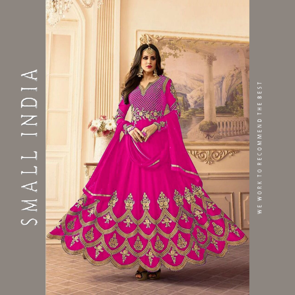 {**ส่งฟรี**} SMALL INDIA 🌷 Wedding Wear Anarkali Gown With Dupatta 🌷 Anarkali Suit Set