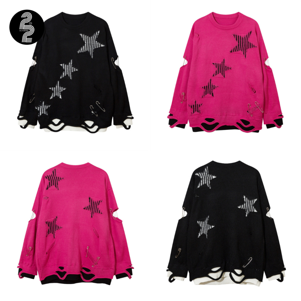 KR1150 "Idol Star Sweater" เสื้อสเวตเตอร์เกาหลีแนวสตาร์ขึ้นเวทีแสดงโครตเฟี้ยวมีสองสีชมพู ดำ ดีเทลแน่นๆ มีโซ่ตรงแขน