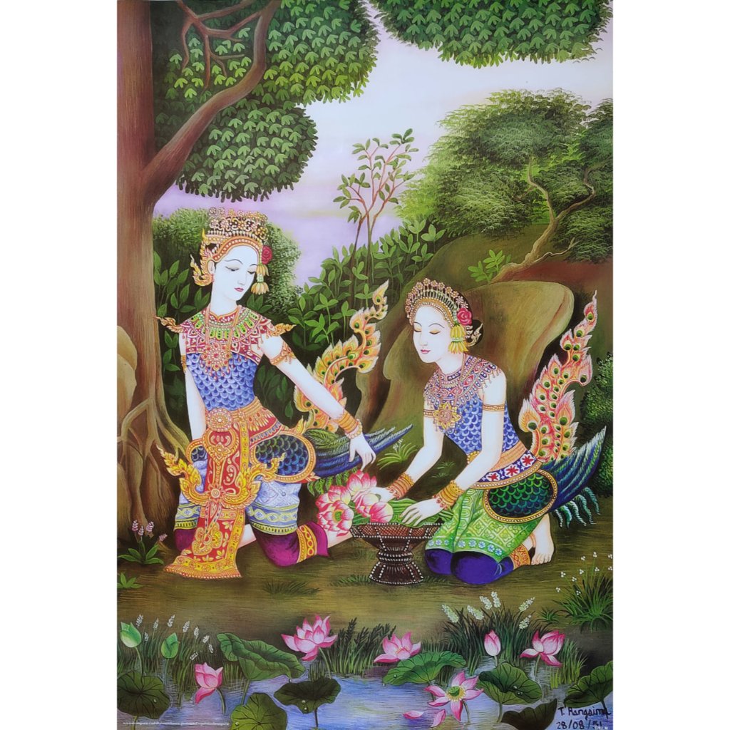 โปสเตอร์ รูปวาด กินรี วรรณคดีไทย Women Literature Kinnaree Manora POSTER 24”X35” Inch Painting Siam 