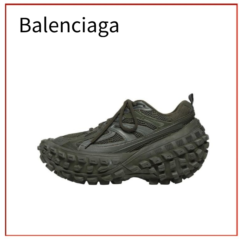 Balenciaga Defender รองเท้ายางแฟชั่นย้อนยุคด้อยรองเท้าพ่อต่ำผู้ชายสีเขียวเข้ม