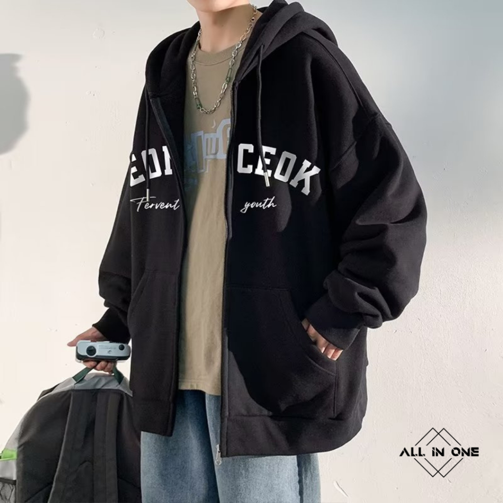 เสื้อกันหนาวลำลอง ทรงหลวม มีฮู้ด พิมพ์ลายตัวอักษร สไตล์เกาหลี สไตล์ญี่ปุ่น แฟชั่นฤดูหน่าว แฟชั่นฤดูใบไม้ผลิ
