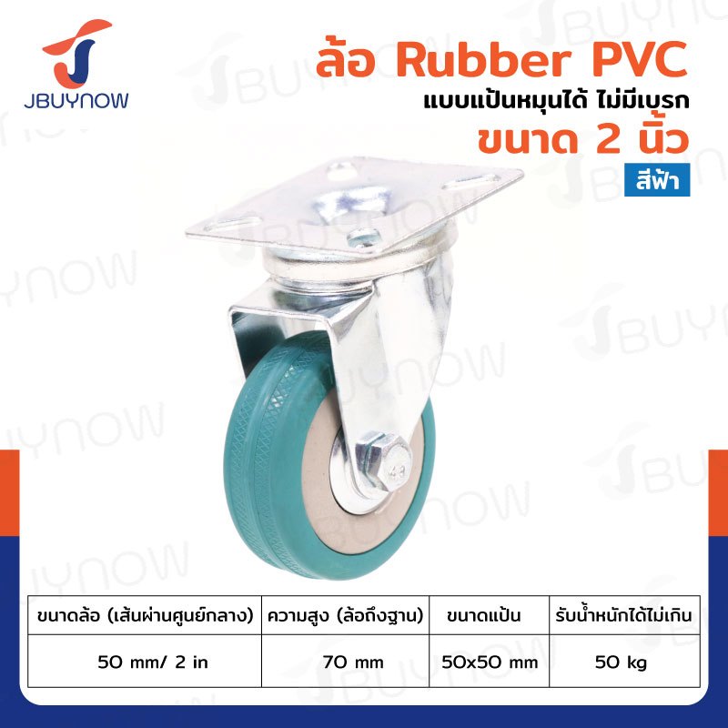 ล้อรถเข็น ล้อยาง 2 - 5 นิ้ว วัสดุ Rubber PVC สีฟ้า หมุนได้ หมุนไม่ได้ ล้อเป็น ล้อตาย ล้อยูริเทน​ ล้อรถ JBUYNOW