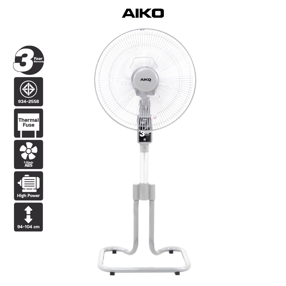 AIKO #AK-D401 สีเทา พัดลมสไลด์ 16" ใบพัดพลาสติก มีเทอร์โมฟิวส์ *** รับประกันมอเตอร์ 3 ปี