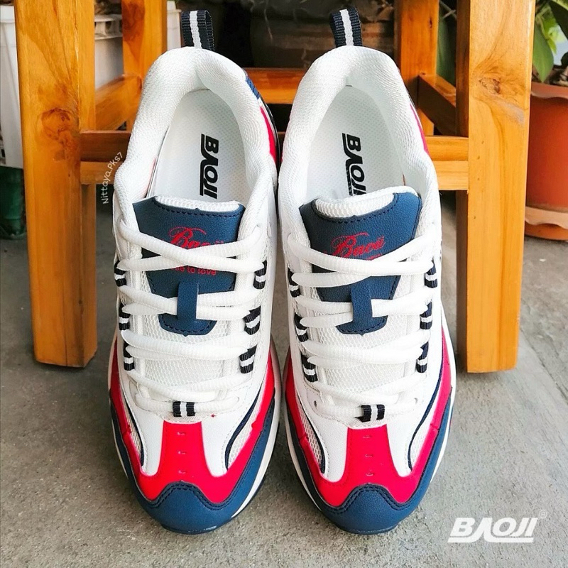Baoji บาโอจิต รองเท้าผ้าใบแฟชั่นผูกเชือก สีขาวกรม(white/navy) รุ่น BJW698