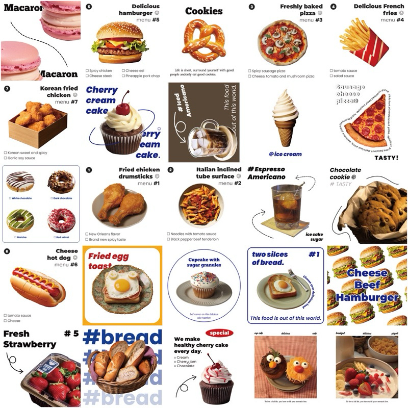 จัดส่งไว (366)สติกเกอร์รูปอาหารและขนมเบเกอรี่