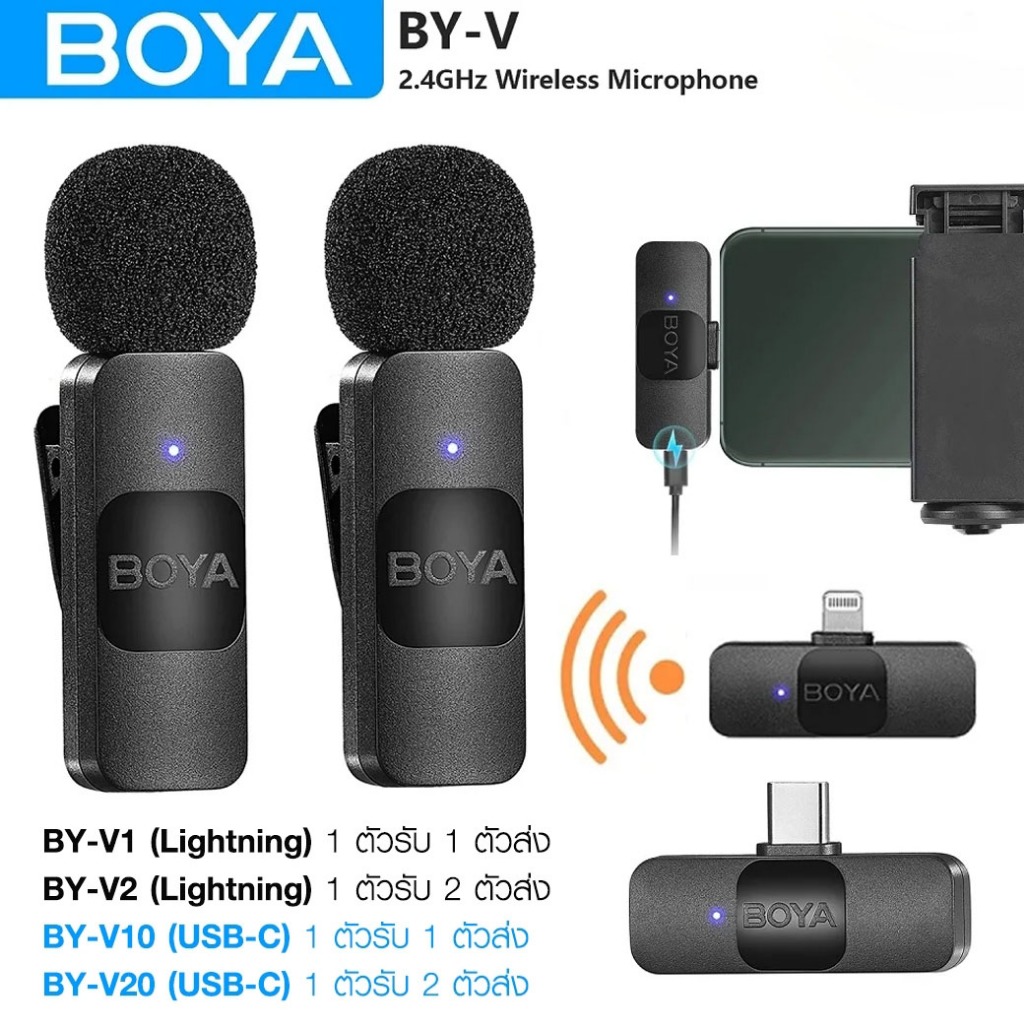 ไมโครโฟนไร้สาย BOYA BY-V Ultracompact 2.4GHz Wireless Microphone System ตัดเสียงรบกวนได้ดี ทำงานได้ไกลถึง 50 เมตร