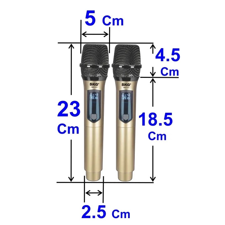 SKG ไมโครโฟนแบบมือถือ แบบคู่ ใช้งานพร้อมกันได้ VHF ไร้สาย รุ่น SK-111 สีทอง