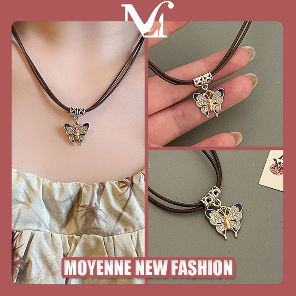 MOYENNE สร้อยคอ จี้ผีเสื้อ โลหะผสมคุณภาพสูง ย้อนยุคหรูหรา วัสดุทอคุณภาพสูง สวมใส่สบาย เนื้อสัมผัสประณีต