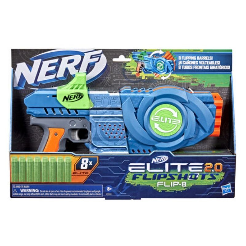 Nerf Elite 2.0 Flipshots Flip-8 Blaster Gun, Rotating Dart Barrels, 8-Dart Capacity, 8 Elite Darts