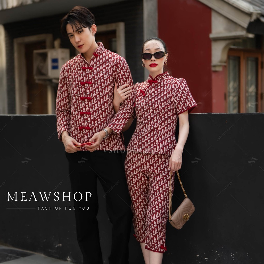 Set ชุดคู่ตรุษจีน ชุดใส่รับอั่งเปา ชุดคู่ ชุดคู่กี่เพ้า ไปงาน ออกงาน วันตรุษจีน เสื้อคอจีน ถ่ายพรี ช