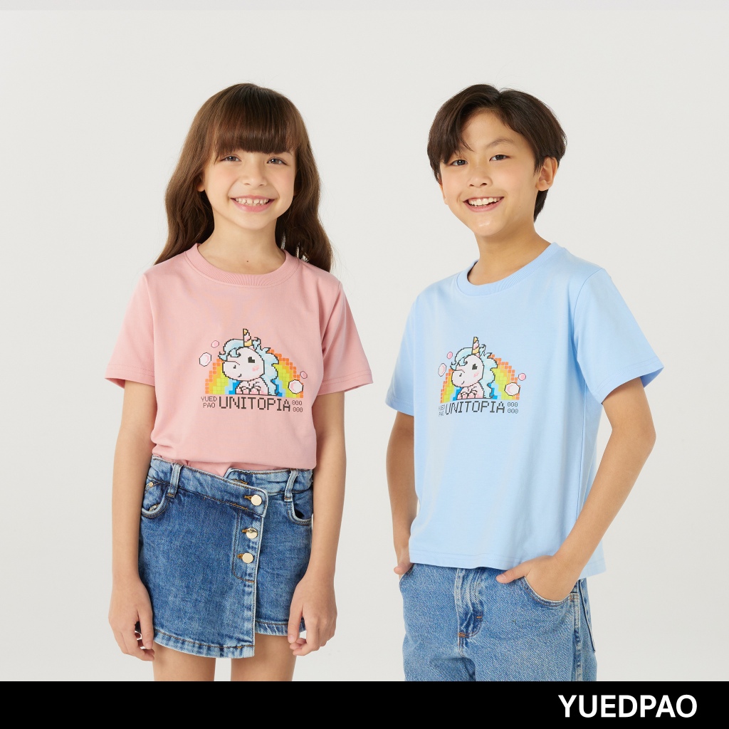 Yuedpao Kids เสื้อยืดเด็ก สีสดใส สไตล์มินิมอล ผ้านุ่ม สัมผัสเบาสบาย Unisex kids screen Unirainbow