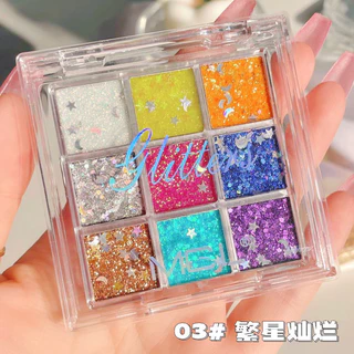 S-22🌟สินค้ามีพร้อมส่ง⚡️อายแชโดว์ประกายชิมเมอร์ กากเพรชทาตา กลิตเตอร์วิ้งๆ 9 ช่อง 9ไฮไลท์ วิ้งค์ตาแตก ติดทนนาน กันน้ำ