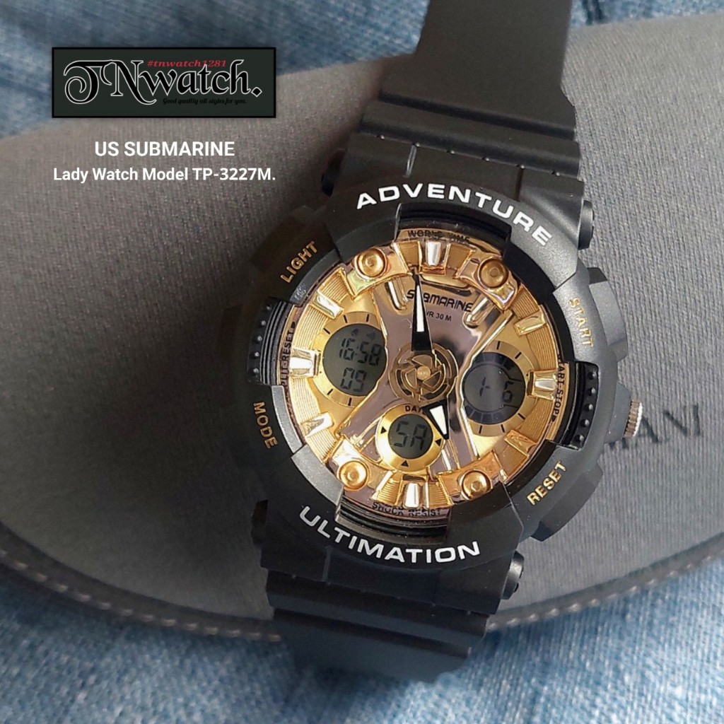 us submarine รุ่น TP-3227M นาฬิกาข้อมือดิจิตอล อะนาล็อก นาฬิกาผู้หญิง จับเวลา วันที่ กันน้ำ ใส่เล่นก
