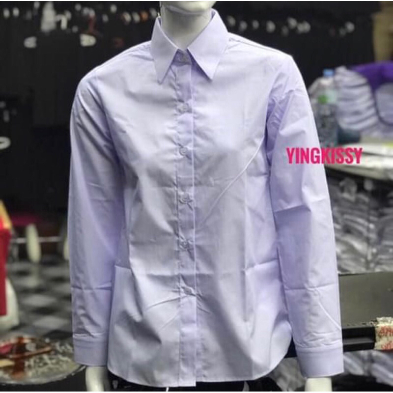 เสื้อนักศึกษาแขนยาวผู้หญิงเข้ารูป (ขาวสว่าง,ขาวโอโม่) หน้าว่างหลังว่าง อก32-46นิ้ว