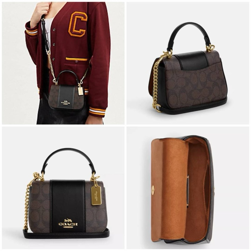 แท้ % Coach Lysa Top Handle In Signature Canvas Bag CO965
