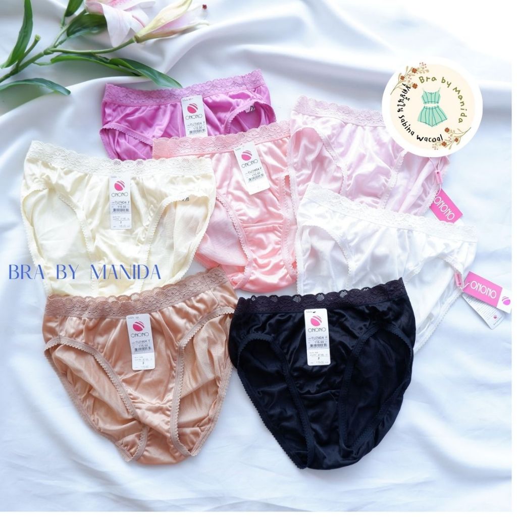 Onono TU1350 กกน. ทรง Bikini เอวต่ำ เนื้อผ้า nylon บางเบาระบายอากาศใส่สบาย ลื่นๆ เย็นๆ แต่งขอบลูกไม้
