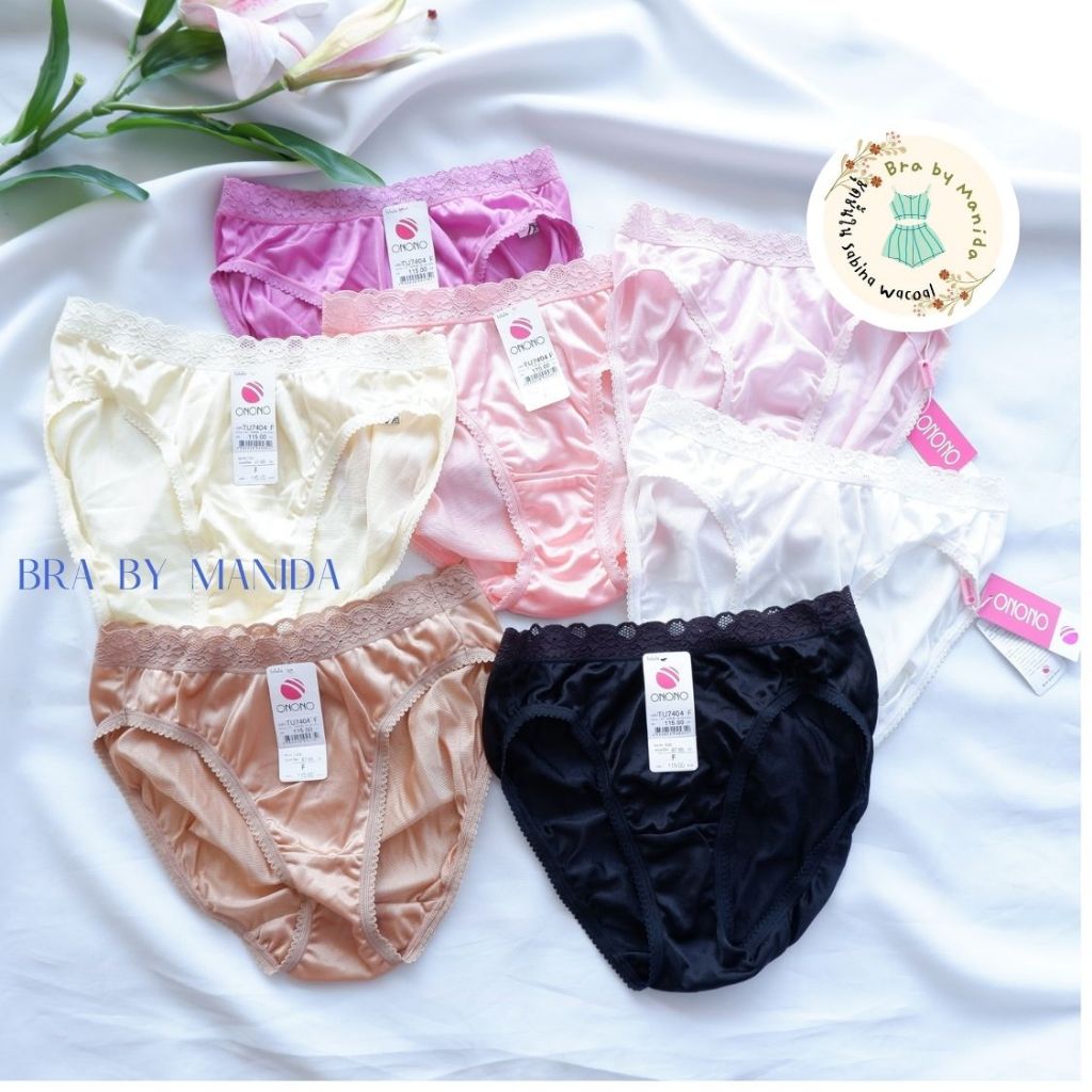 Onono TU7404  กกน. ทรง Bikini เอวต่ำ เนื้อผ้า nylon บางเบาระบายอากาศใส่สบาย ลื่นๆ เย็นๆ แต่งขอบลูกไม