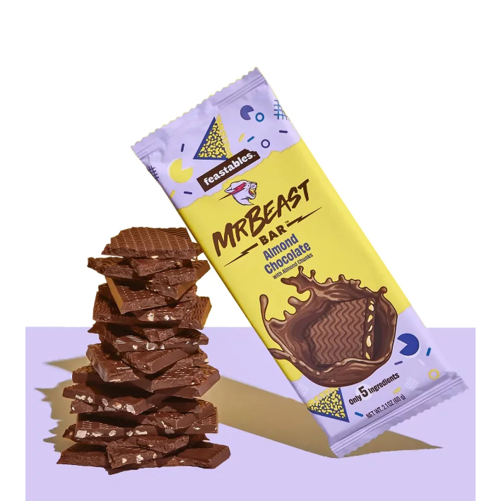 [พร้อมส่ง] Feastables MrBeast ช็อกโกแลตมิสเตอร์บีสต์ Feastables MrBeast Almond Chocolate Bar.ขนาด (6