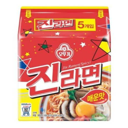 🇰🇷 มาม่าเกาหลี 🇰🇷 จิน ราเมน (เผ็ด) ซอง-ออตโตกิJin Ramen (Spicy) Multi-Ottogi진라면(매운맛)멀티 -오뚜기 120g x5 สินค้าเกาหลีแท้ 💯