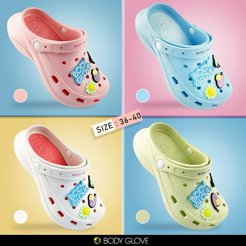 💦พร้อมส่ง💦รองเท้าแตะหัวโต Body glove รองเท้าบอดี้โกลฟ  รองเท้าหัวโต Clog รุ่น BGL112 ไซส์ 36-40 สูง 6 ซม. พื้นนิ่ม เบา