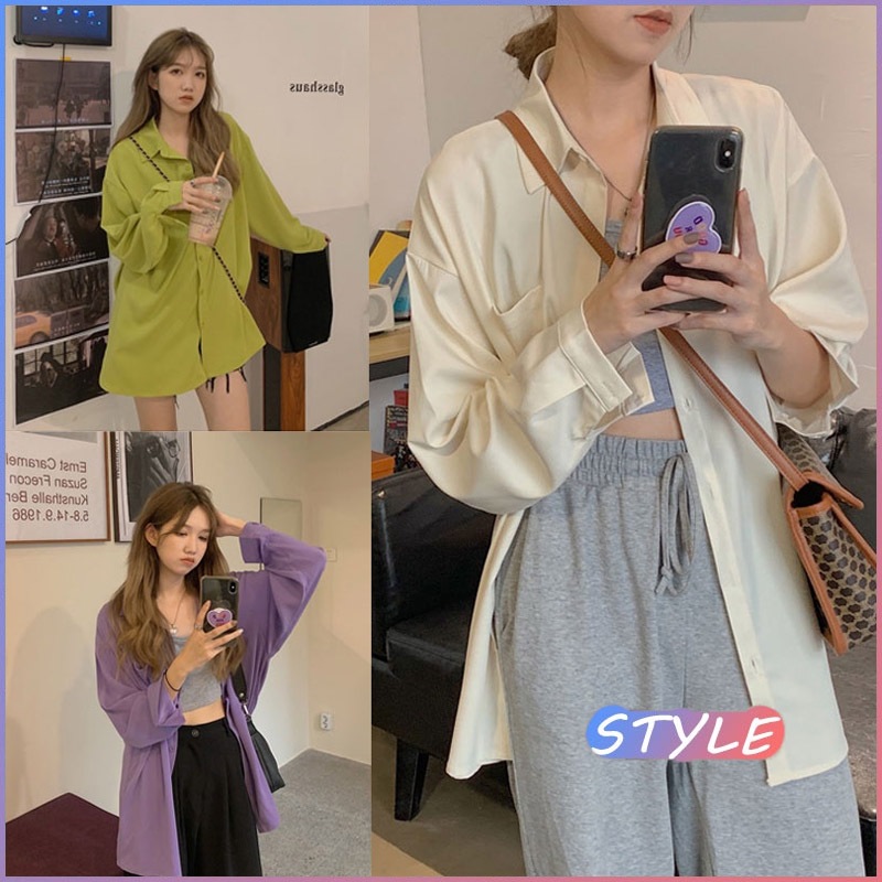 ❤️STYLE 🔥พร้อมส่ง🔥 W234*❤️  เสื้อเชิ้ต แขนยาว   สีพื้น  เบา ไม่เป็นทางการสไตล์แฟน ใส่สบาย