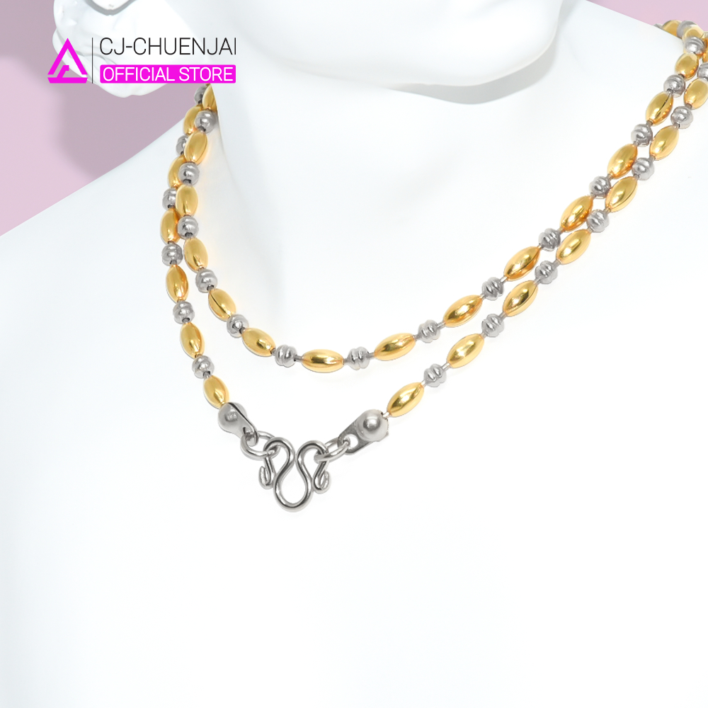 CJ สร้อยลายรี+กลม สี 2 กษัตริย์ มี 4 ขนาดให้เลือก สแตนเลสทองเลเซอร์ ไม่ลอกไม่ดำ