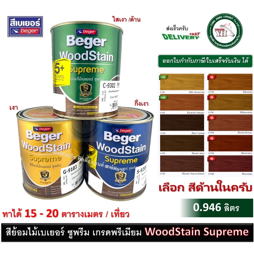 C-9301 C-9302 สีย้อมไม้เบเยอร์ ซูพรีม Beger WoodStain Suprem สีย้อมไม้ชนิดเคลือบใส ขนาด 3.785 ลิตร