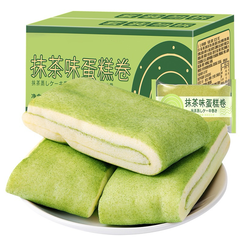 พร้อมส่ง เค้กโรลชาเขียว ใส้ครีม อร่อยนุ่ม