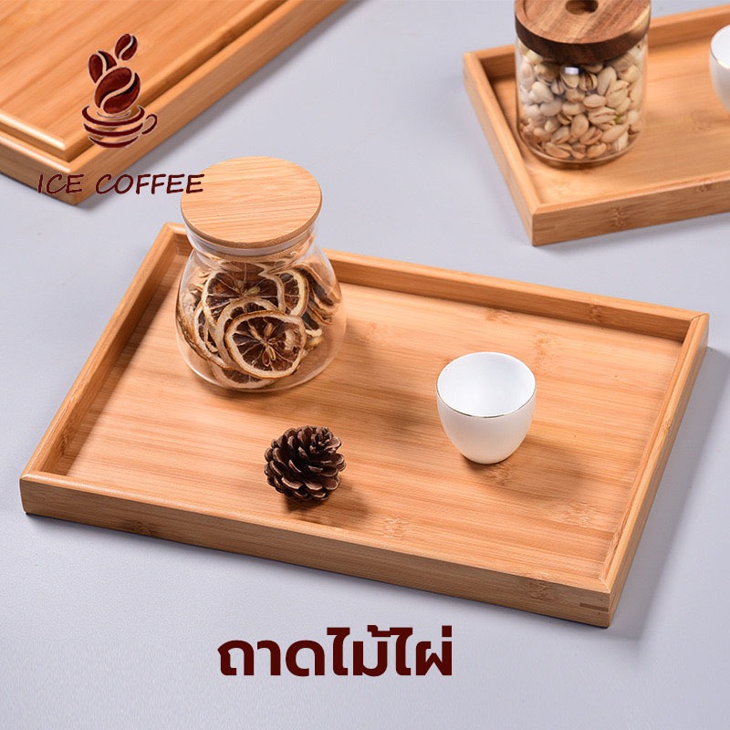 🧊 ICE COFFEE ถาดไม้ไผ่ ทรงสี่เหลี่ยมผืนผ้า สไตล์ญี่ปุ่น เรียบง่าย สําหรับร้านอาหาร บ้าน
