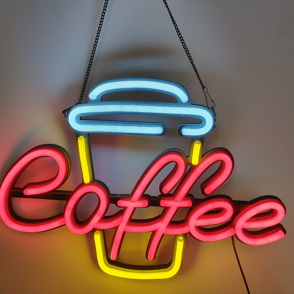 ป้ายไฟLED ป้ายไฟcoffee ป้ายไฟหน้าร้าน ป้ายไฟตัวอักษร  ป้ายไฟLED-coffee รูปแก้วกาแฟ ขนาด60x40cm มี 2สีให้เลือก