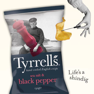 [Best Before 08-Aug-2026]Tyrrells Sea Salt & Black Pepper Sharing Crisps 150g ทิเรลส์ มันฝรั่งอบกรอบรสเกลือทะเลและพริกไท