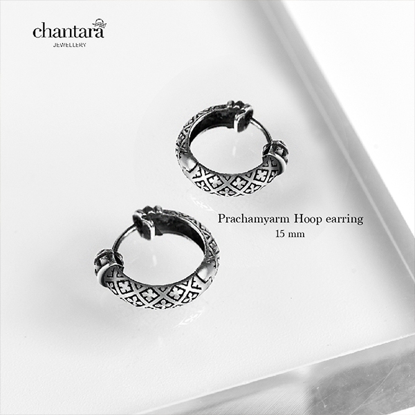 CHANTARA -  ต่างหูห่วง ต่างหูเงิน ต่างหูประจำยาม ตุ้มหูวินเทจ "Prachamyarm Earring" ฟรีผ้าเช็ด