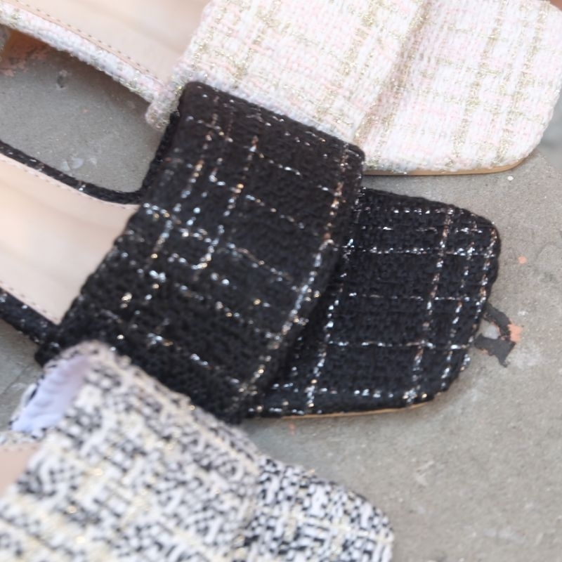 ลด 50% เก็บโค้ดในไลฟ์สด 🩰 OHODOODEE 👡 รองเท้าหน้าสวม ลายผ้ากระสอบสวยหวาน เสริมส้นด้านหลังสูง 👡🩰