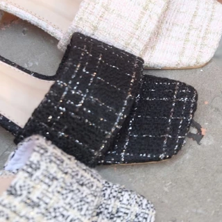ลด 50% เก็บโค้ดในไลฟ์สด 🩰 OHODOODEE 👡 รองเท้าหน้าสวม ลายผ้ากระสอบสวยหวาน เสริมส้นด้านหลังสูง 👡🩰